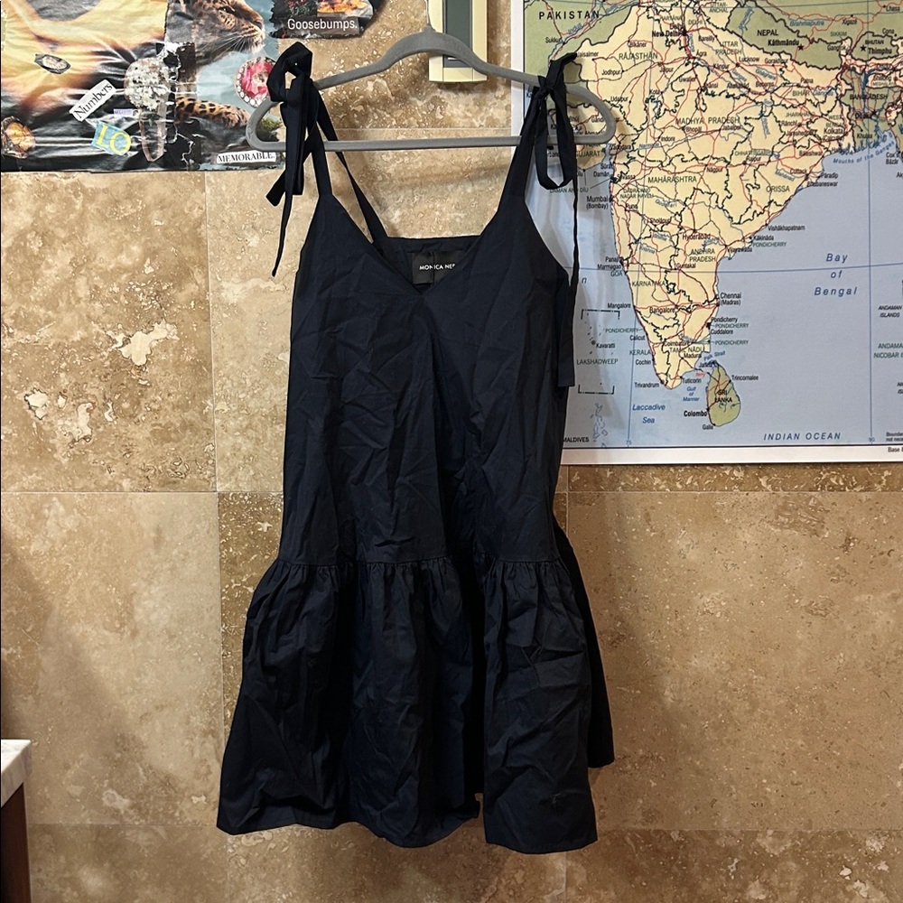 MONICA NERA navy  Tie-Shoulder Flared Mini Dress